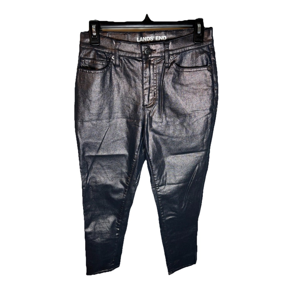 Lands' End Women's Metallic Blue Straight Jeans Size 4